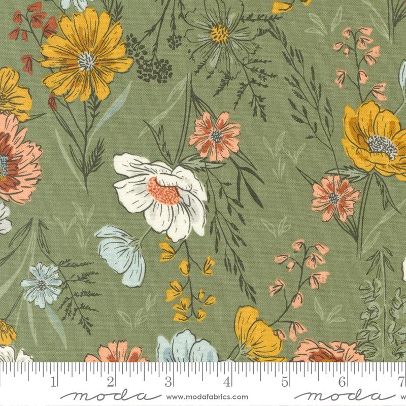 Printed Cotton Poplin - Woodland Wildflowers - Wonder Florals - Stones Moss
