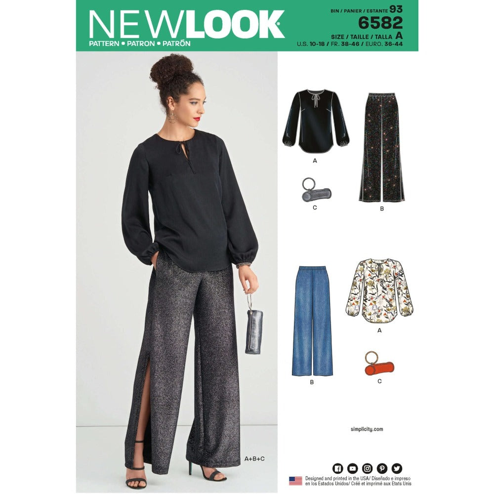 New Look Women's 6582 - Misses’ Pant, Top and Clutch Bag