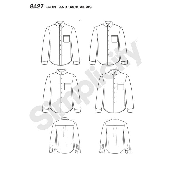 Simplicity Mens' 8427 - Men's Fitted Shirt with Collar and Cuff Variations