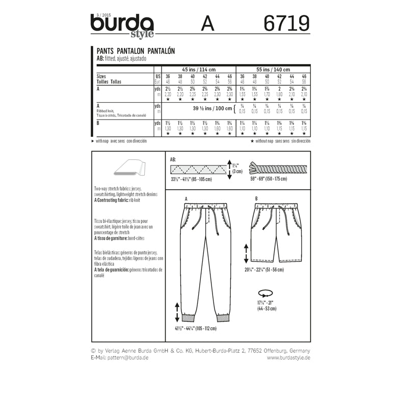 Burda Men's 6719 - Sweatpants & Shorts