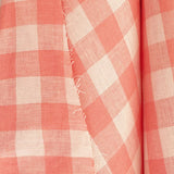 pink gingham linen check fabric close up