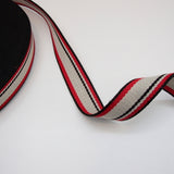 Stripe Strap Webbing 38mm - Black/Red/Cream Striped