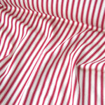 striped red and cream cotton ticking fabric