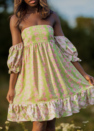 Gathered Dress in High Noon Printed Tencel