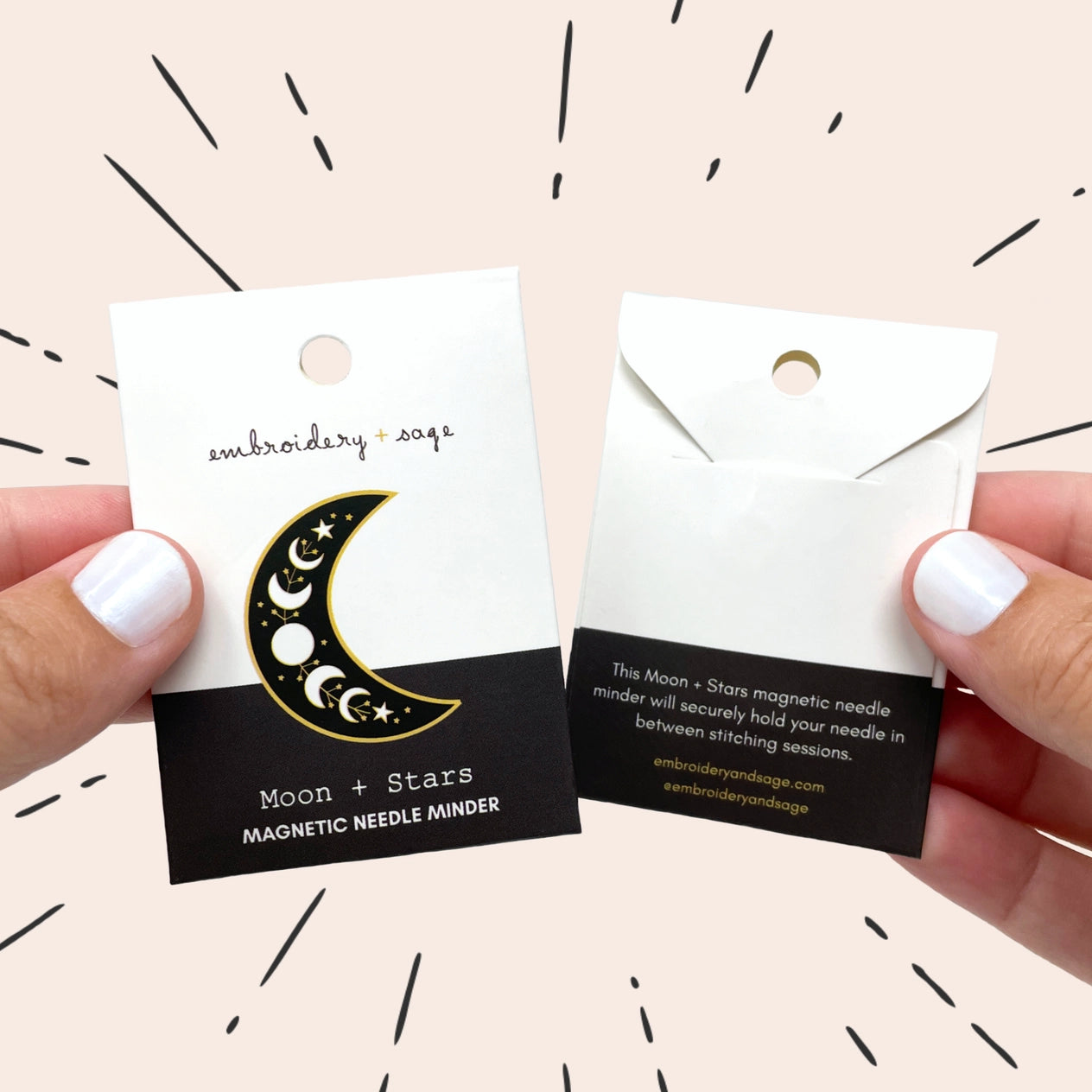 Embroidery and Sage - Magnetic Needle Minder - Moon and Stars