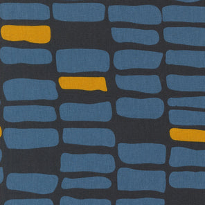 Printed Cotton Linen Mix - Urban Whisper - Brick Geometrics Brushstrokes - Navy