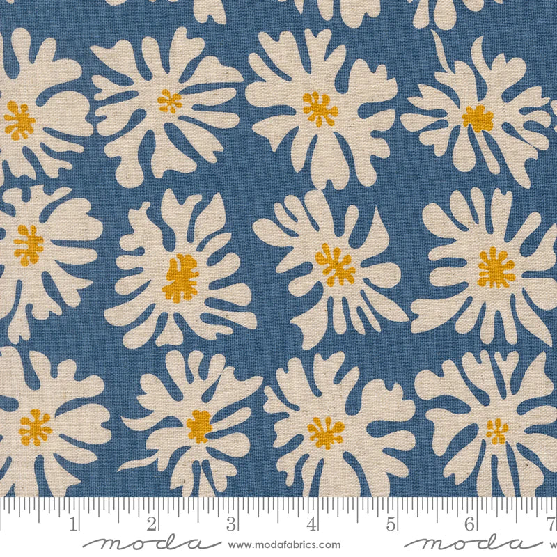 Printed Cotton Linen Mix -  Urban Whisper - Bloom Florals - Denim