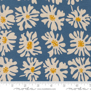 Printed Cotton Linen Mix -  Urban Whisper - Bloom Florals - Denim