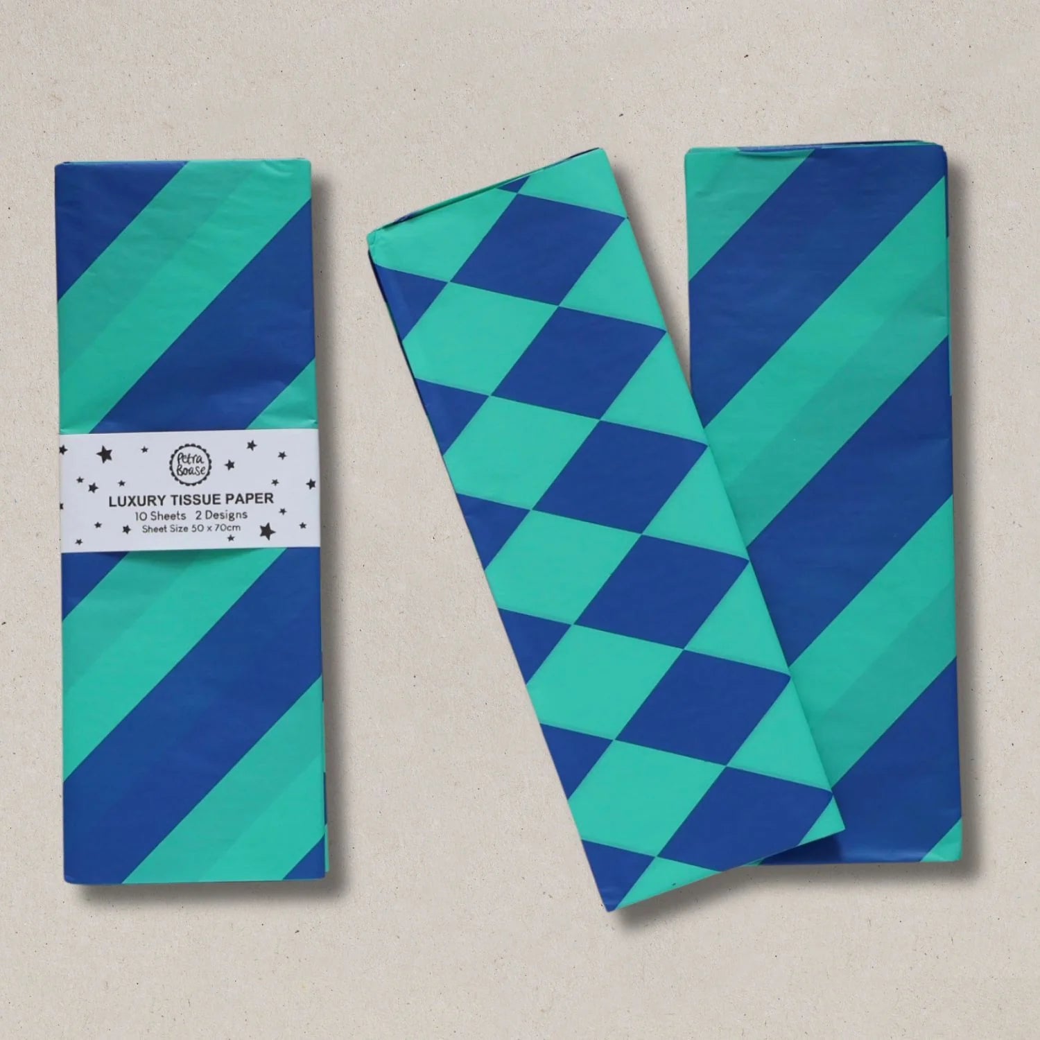 Luxury Tissue Paper - Diamond/Stripe - Blue/Jade