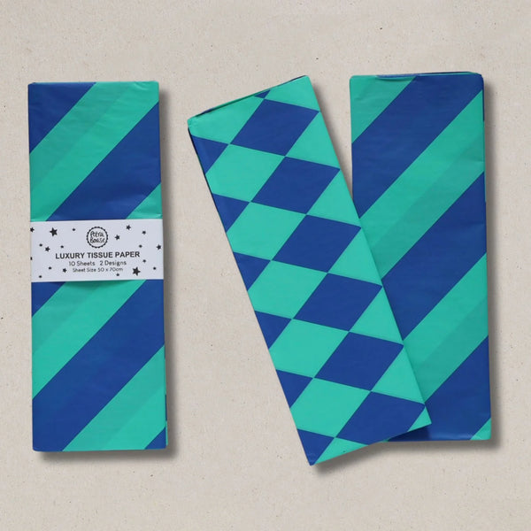 Luxury Tissue Paper - Diamond/Stripe - Blue/Jade