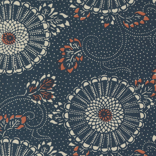 Printed Cotton Poplin - Indigo Blooming - Kiku - Midnight