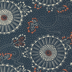 Printed Cotton Poplin - Indigo Blooming - Kiku - Midnight