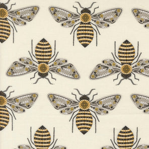 Printed Cotton Poplin - Bee Garden - Bumble Bee - Porcelain