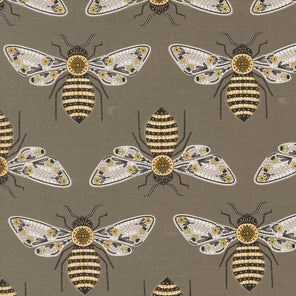 Printed Cotton Poplin - Bee Garden - Bumble Bee - Slate