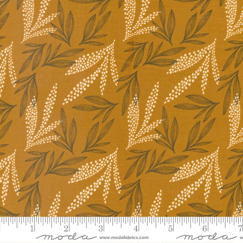 Printed Cotton Poplin - Woodland Wildflowers - Leaves - Caramel