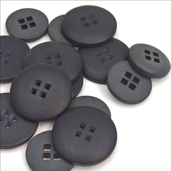 Corozo Button - Black - Square Hole - Matte - 18mm
