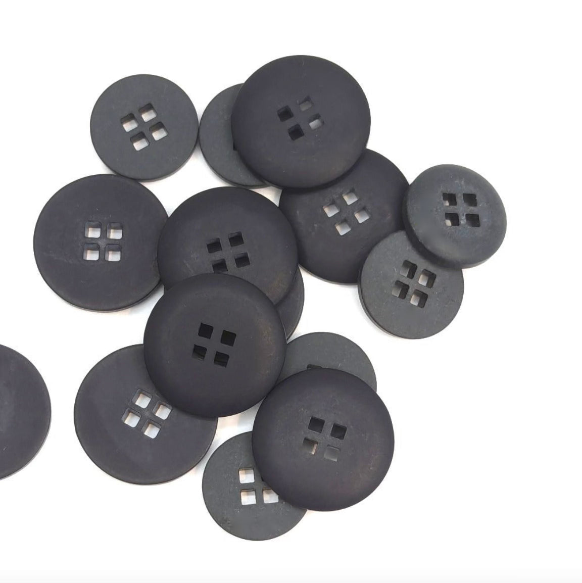 Corozo Button - Black - Square Hole - Matte
