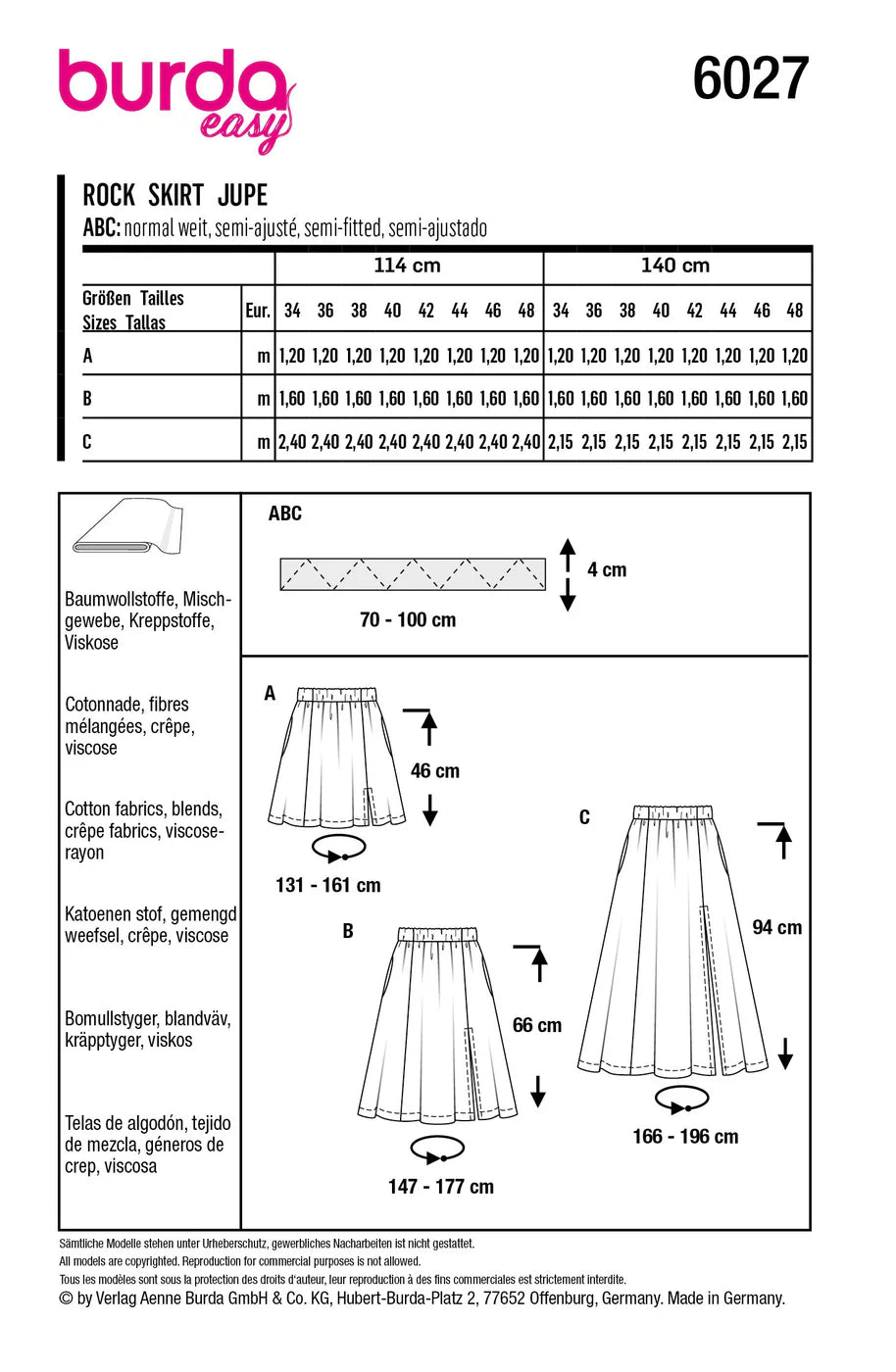 Burda 6027 - Easy Skirt Pattern