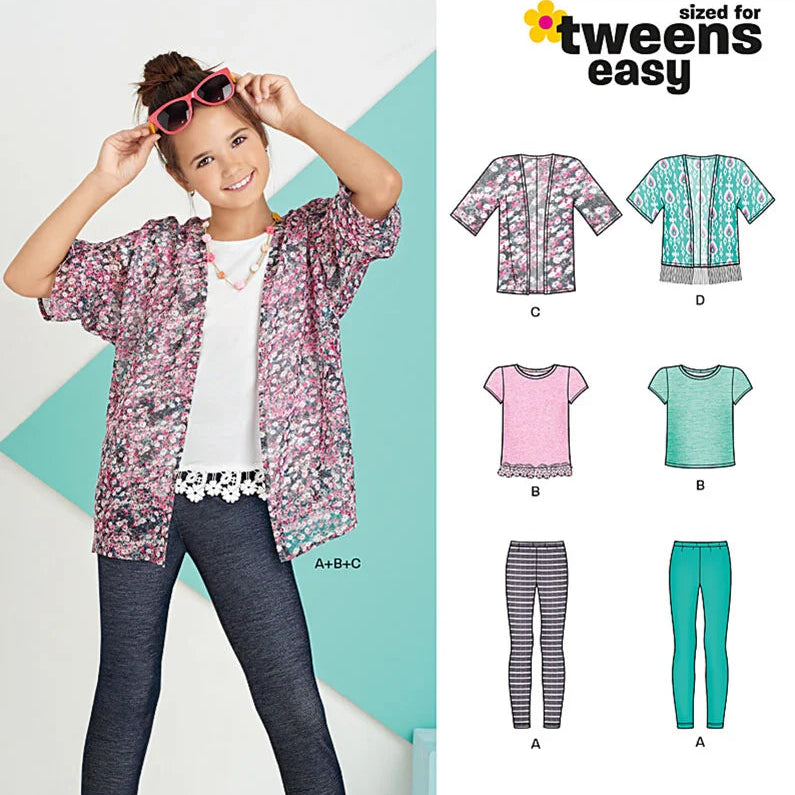 New Look 6445 - Girl's Kimono, Knit Top and Leggings
