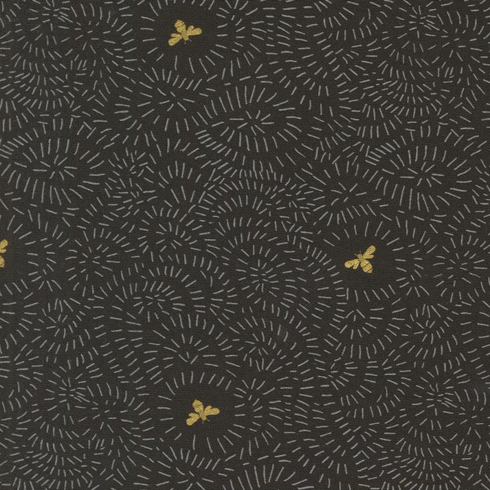 Printed Cotton Poplin - Bee Garden - Bee Flight - Black
