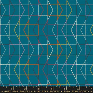 Printed Cotton Poplin - Rashida Coleman-Hale - To and Fro - Which Way - Teal