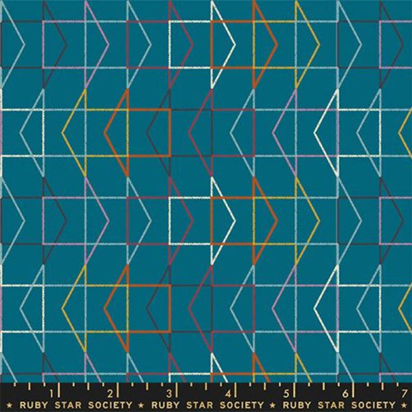 Printed Cotton Poplin - Rashida Coleman-Hale - To and Fro - Which Way - Teal