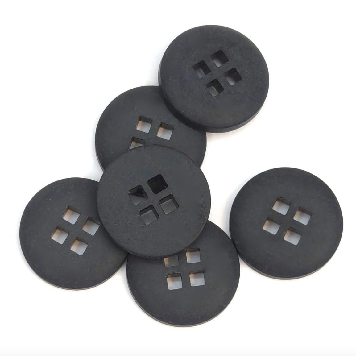 Corozo Button - Black - Square Hole - Matte