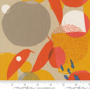 Printed Cotton Linen Mix - Urban Whisper - Mingle Geometrics Dots Brushstrokes Abstract - Stone