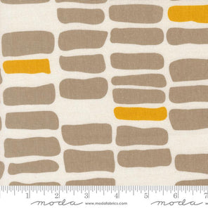 Printed Cotton Linen Mix -  Urban Whisper - Brick Geometrics Brushstrokes - White