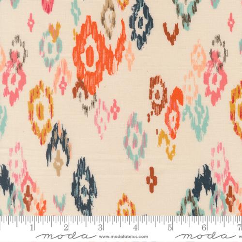 Printed Cotton Poplin - Boho Haven - Ikat - Eggshell