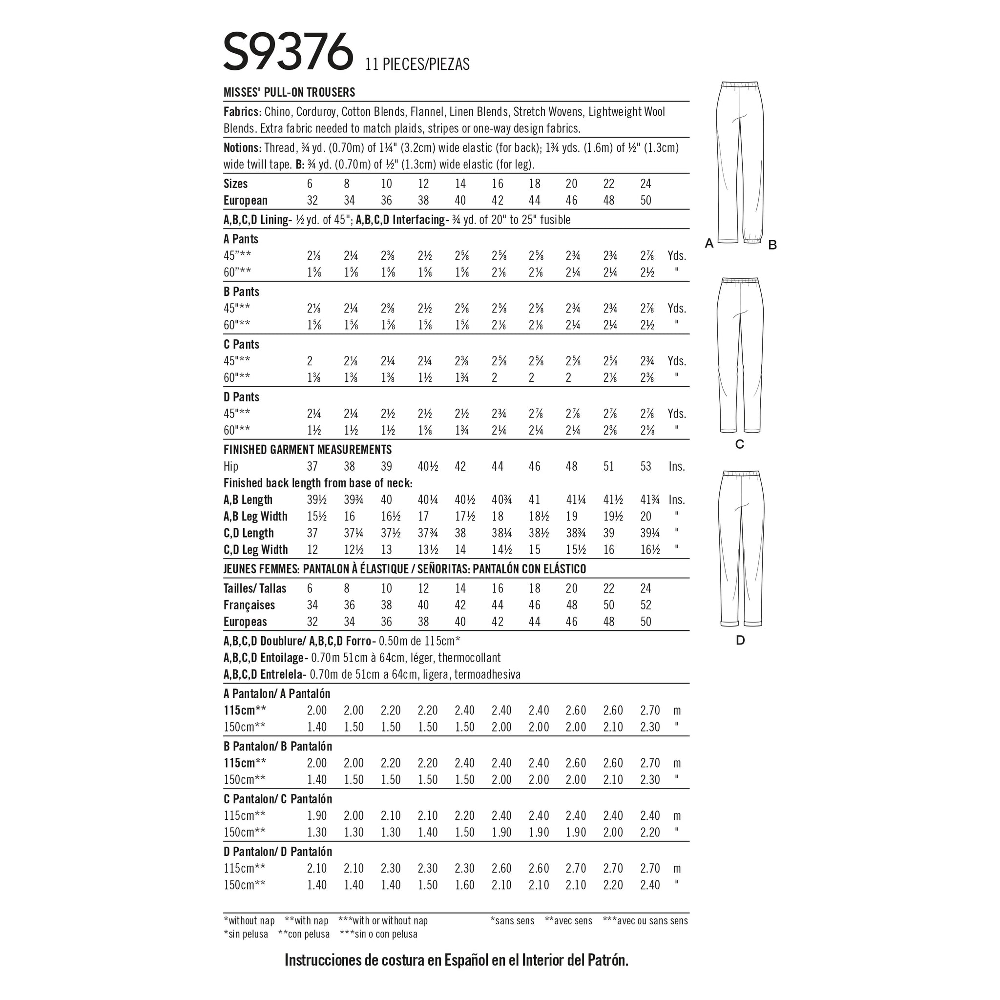 Simplicity 9376 - Misses' Pull-On Trousers