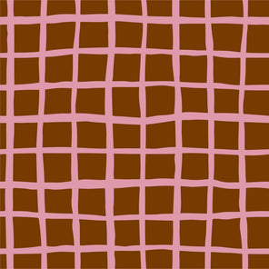THE EDIT Cotton Lawn - Grid - Pink on Brown