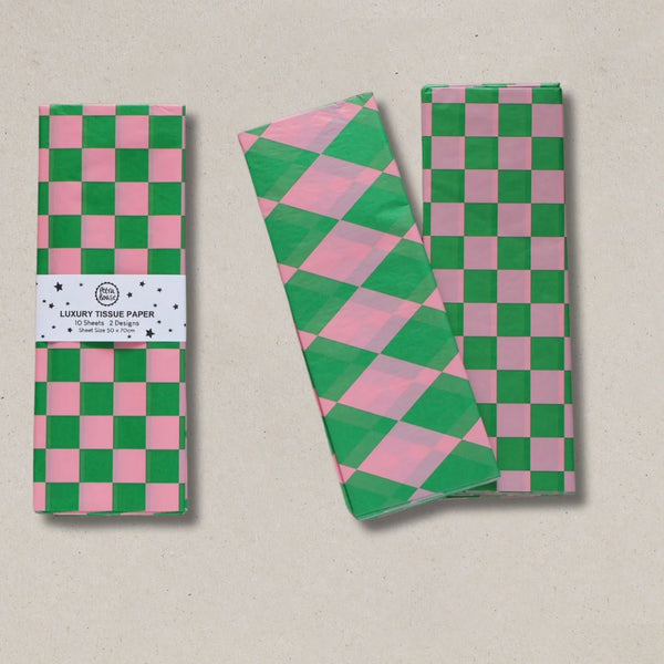 Luxury Tissue Paper - Diamond/Stripe - Green/Pink