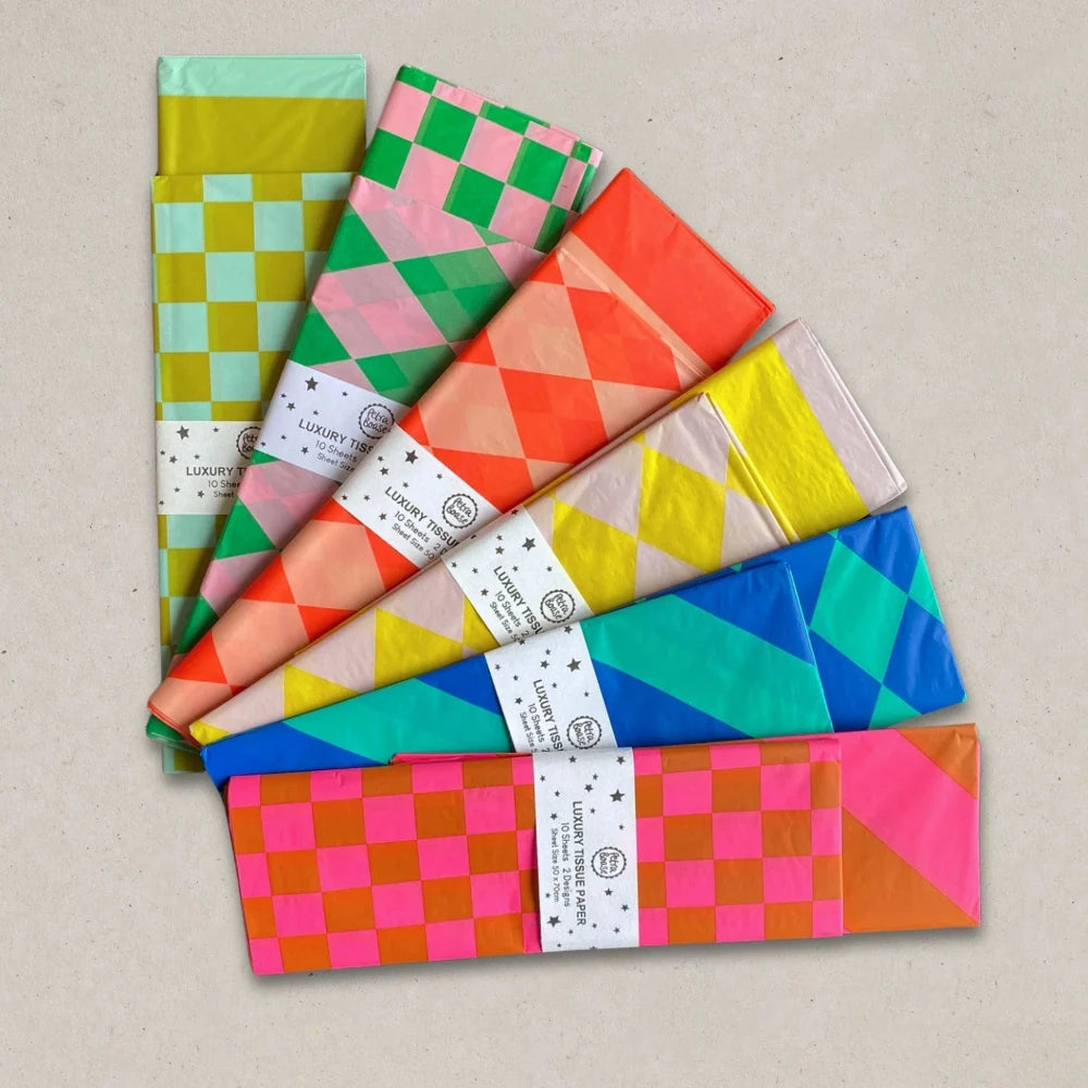 Luxury Tissue Paper - Diamond/Stripe - Acid Yellow/Dusty Lilac