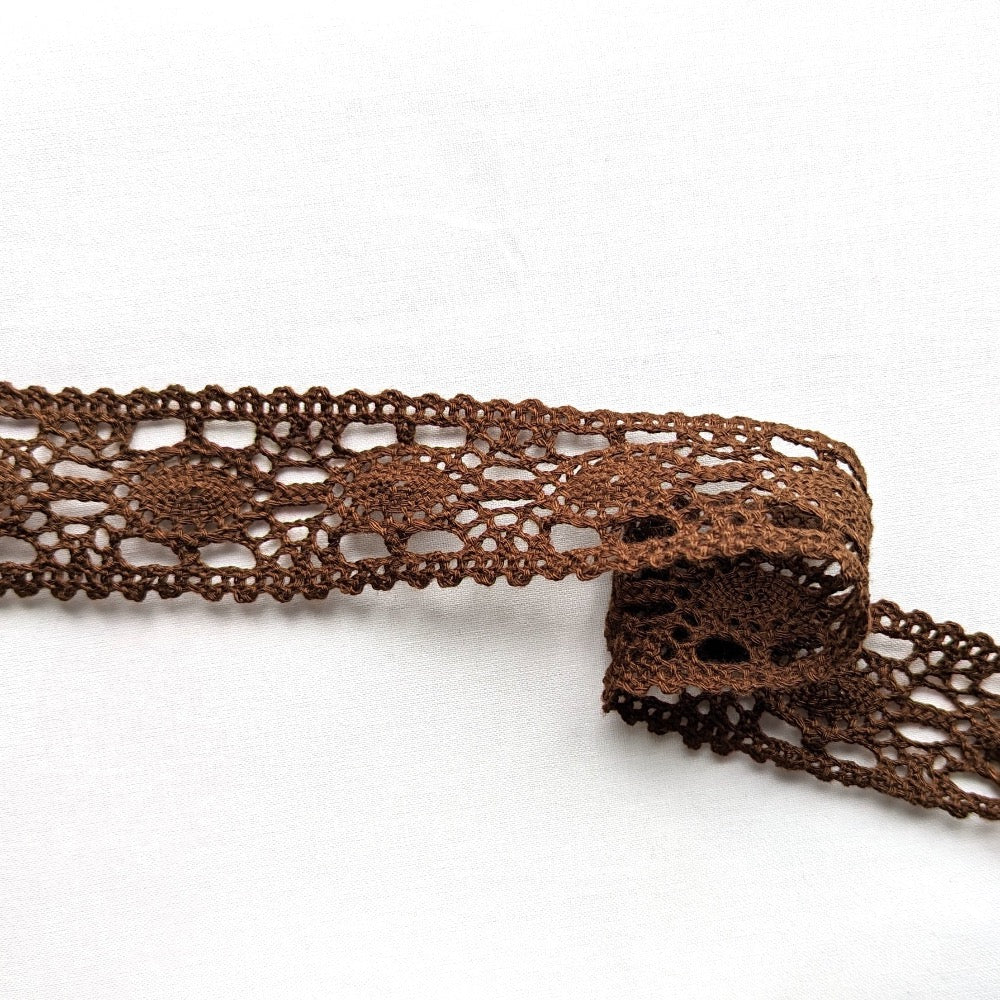 Crochet Look Lace Trim - 40mm Dark Brown