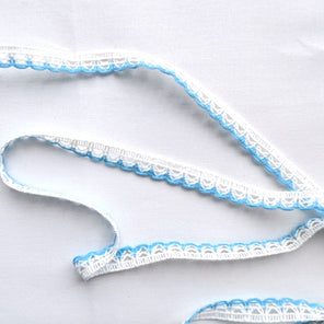 Coloured Edge Lace Trim - 12mm - Baby Blue
