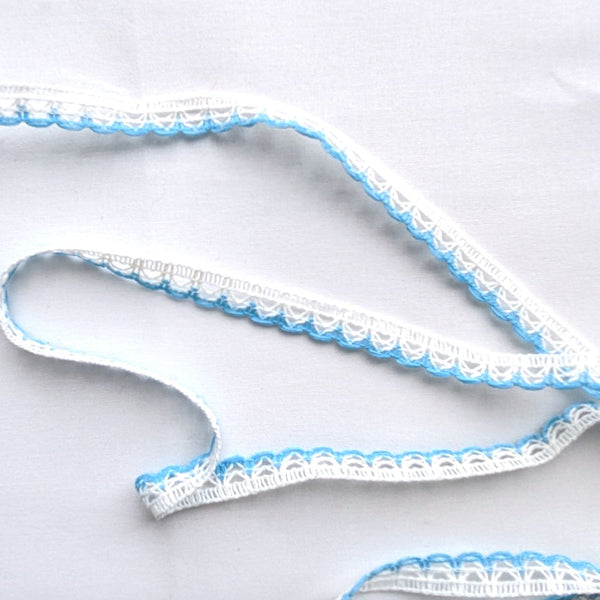 Coloured Edge Lace Trim - 12mm - Baby Blue