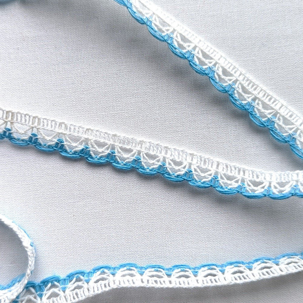 Coloured Edge Lace Trim - 12mm - Baby Blue