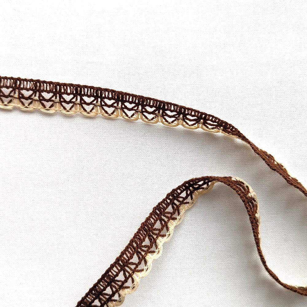 Coloured Edge Lace Trim - 12mm - Brown