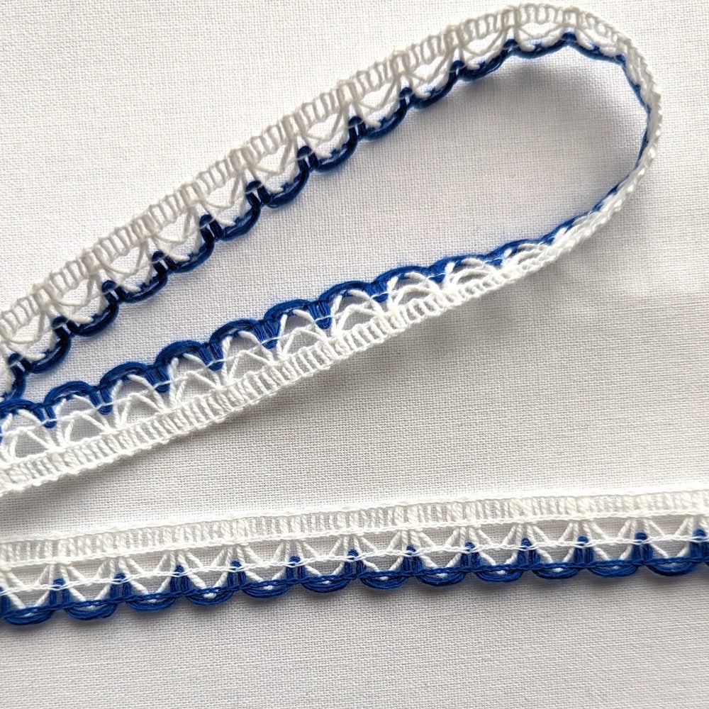 Coloured Edge Lace Trim - 12mm - Royal Blue