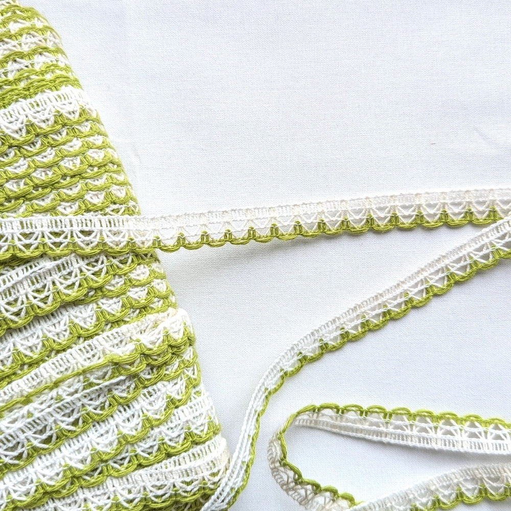 Coloured Edge Lace Trim - 12mm - Green