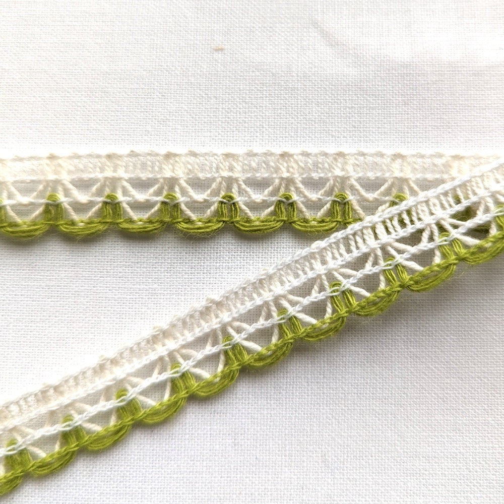 Coloured Edge Lace Trim - 12mm - Green