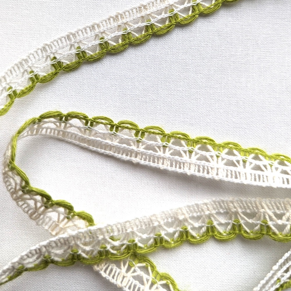 Coloured Edge Lace Trim - 12mm - Green
