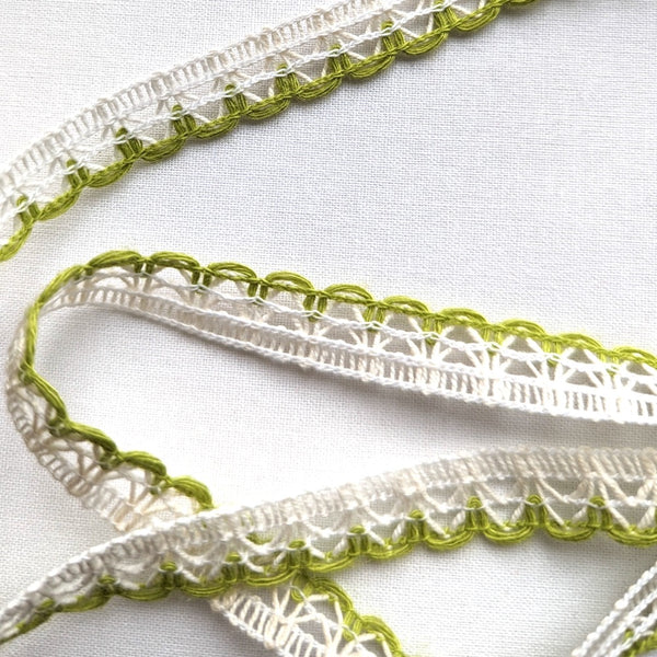 Coloured Edge Lace Trim - 12mm - Green