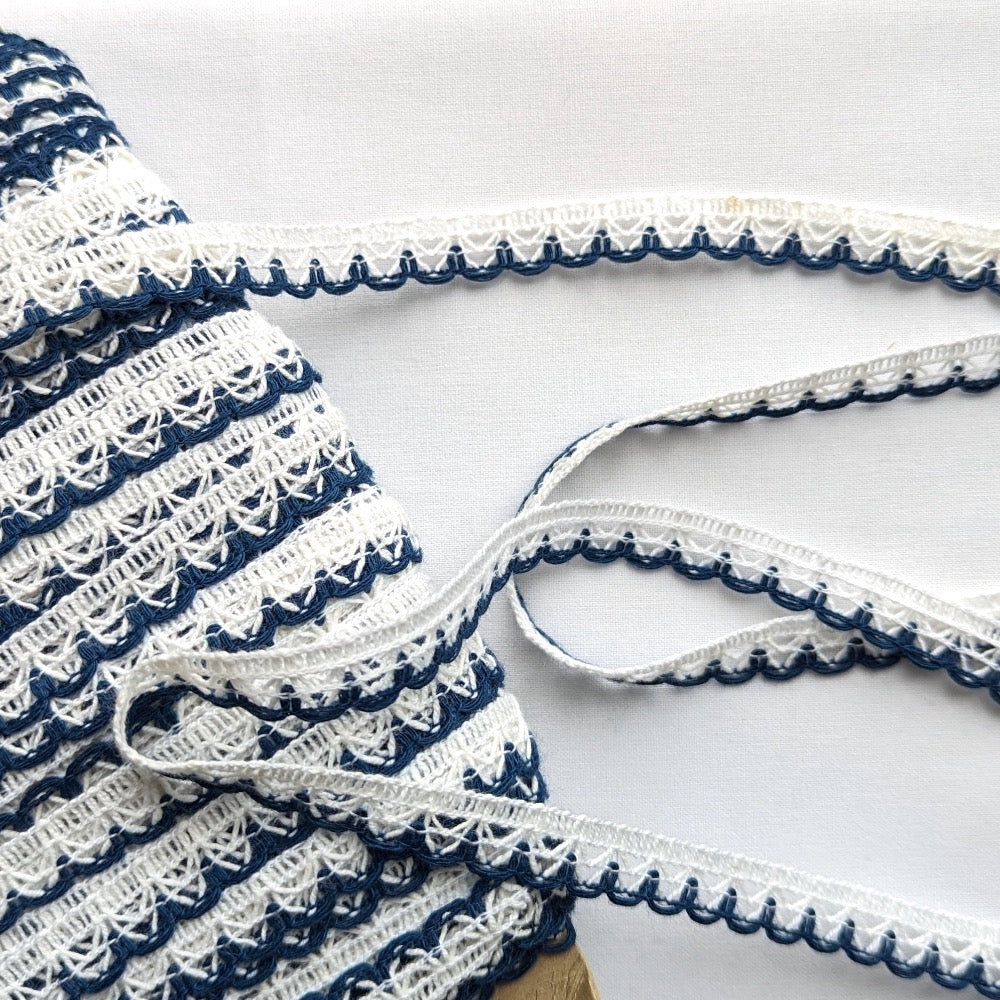 Coloured Edge Lace Trim - 12mm - Navy