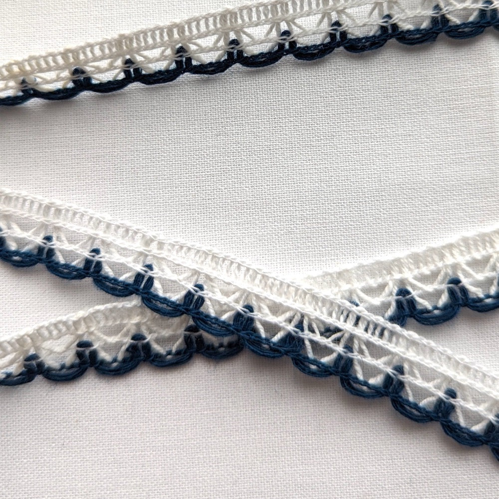 Coloured Edge Lace Trim - 12mm - Navy