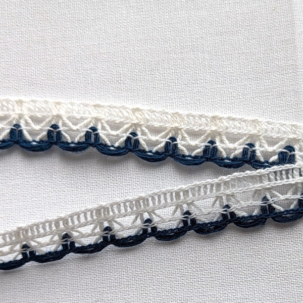 Coloured Edge Lace Trim - 12mm - Navy