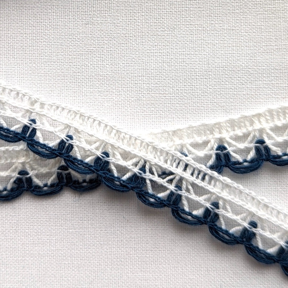 Coloured Edge Lace Trim - 12mm - Navy
