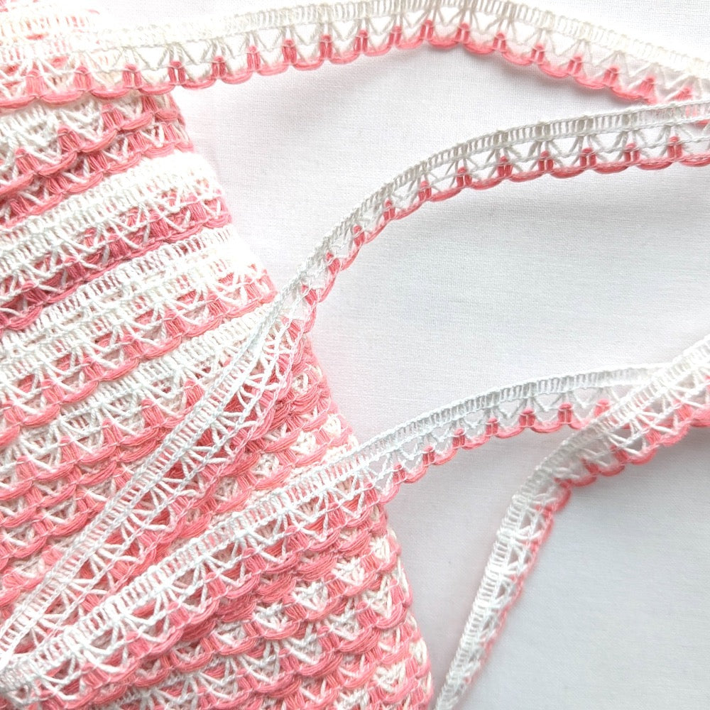 Coloured Edge Lace Trim - 12mm - Pink | Ribbons and Trims | Ray Stitch