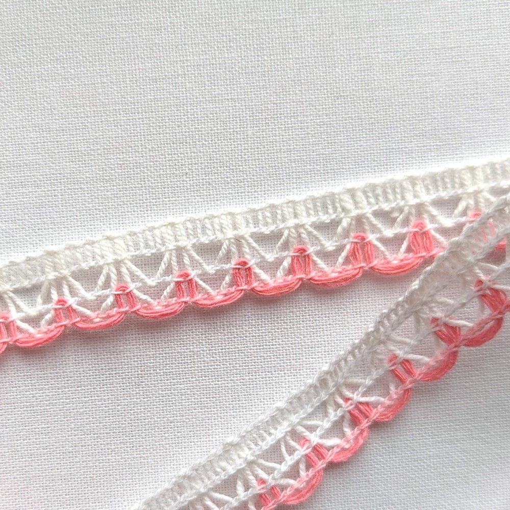 Coloured Edge Lace Trim - 12mm - Pink